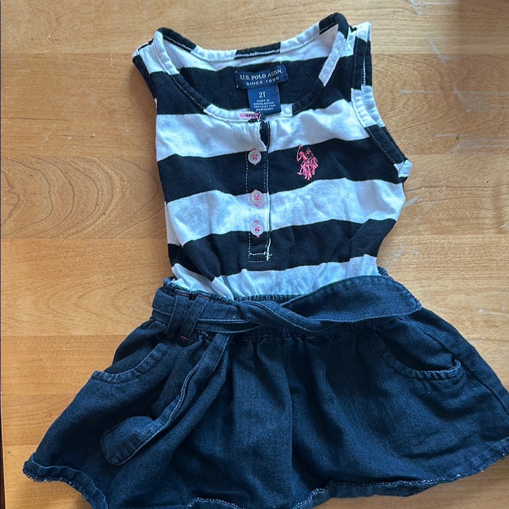 Black and White Striped Dress with Pink Logo